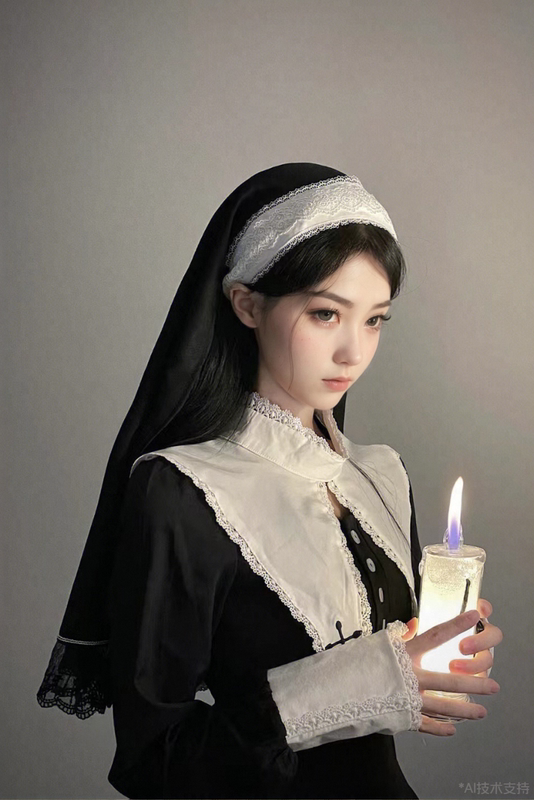 Yizhenyou Halloween Costume Adult Nun Uniform Headscarf Cosplay Black Dress for Women Yizhenyou Halloween Costume Adult Nun Uniform Headscarf Cosplay Black Dress for Women