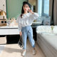 Girls Spring and Autumn Denim Suit Net Red 2023 New Super Western Style Girls Lace Shirt Jeans Two-piece Set