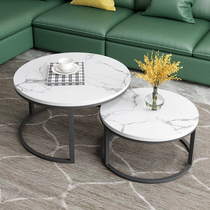 Light luxury Rock board round coffee table combination small apartment modern simple Nordic marble small coffee table table living room household