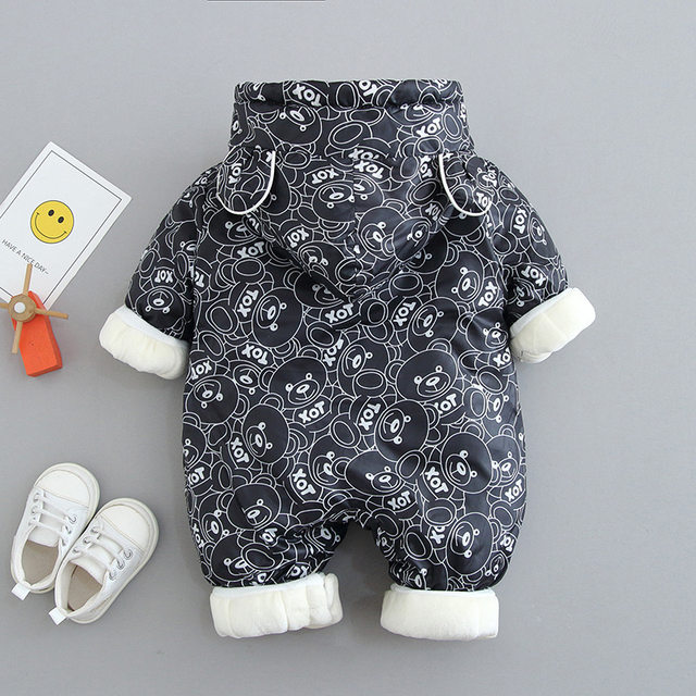 Winter thick baby clothes plus cotton outerwear jumpsuit full of printed animals super cute foreign style newborns go out to keep warm haha