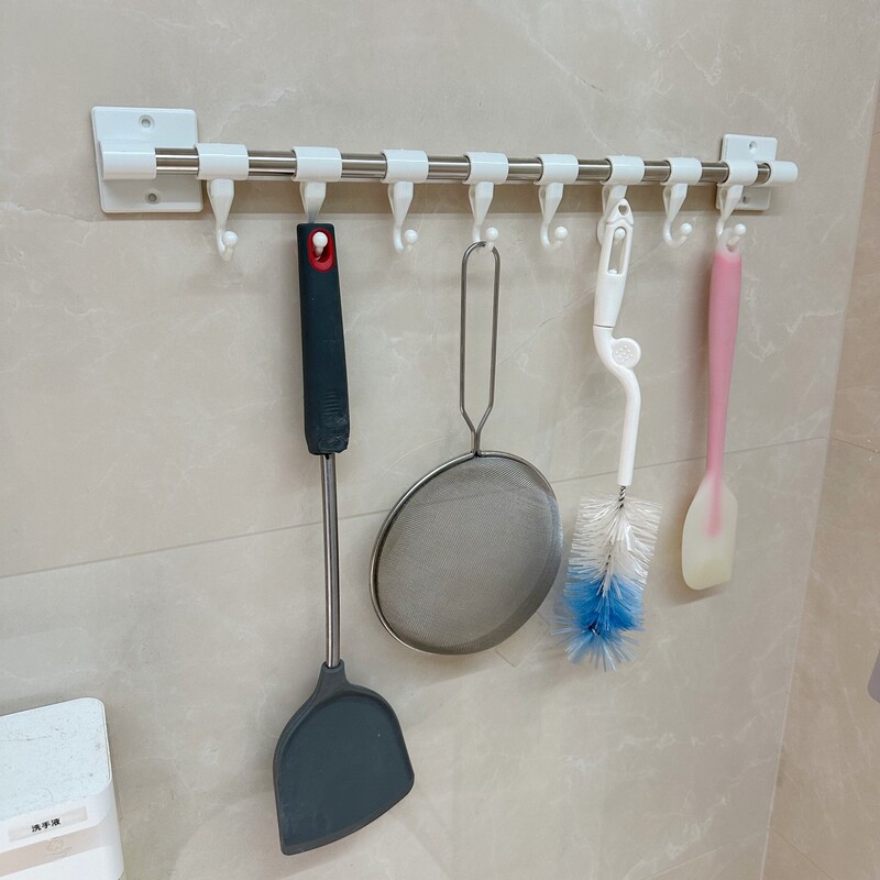 Shunmei Eight-Hook Clothes Hanger, Multi-Purpose Hook, Towel Hanger, Can Be Fixed with Screws, No Need to Drill Holes, Eight-Link Hook, Comes with 3m Adhesive