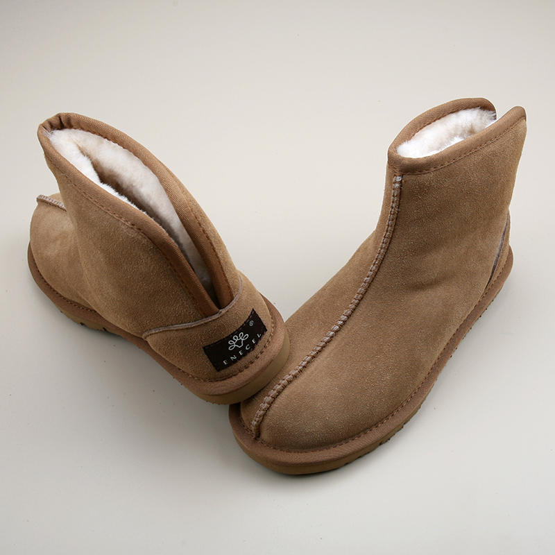 High-Waisted Wool Slippers for Women, Autumn and Winter, Fur Integrated Slip-On, Home Warm Thickened Genuine Wool Cotton Slippers