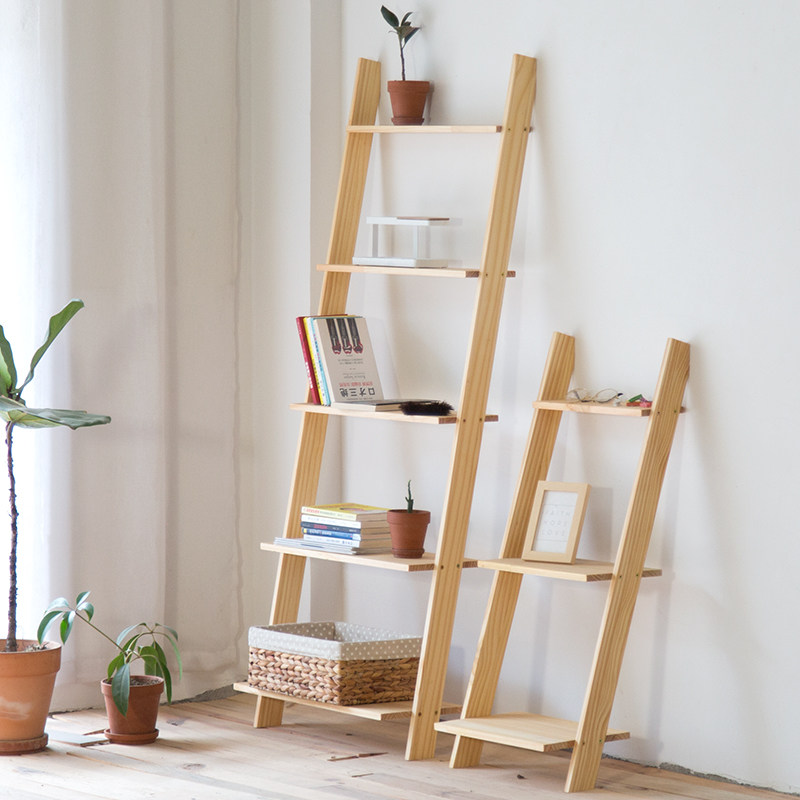 Solid wood close to wall Shelf Trapezoidal Multifunction Ins Easy Landing Flower Racks Bookshelf Log Gen Guan Bedroom Containing