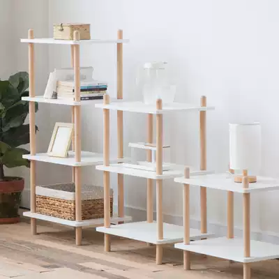 Nordic solid wood floor rack small apartment simple white multi-layer shelf kitchen bedroom storage bookshelf
