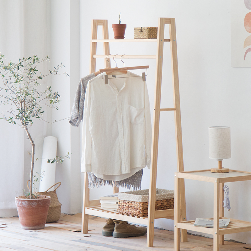 Coat rack floor-to-ceiling Nordic style solid wood clothes rack cabinet type simple modern bedroom hanging hanger wooden shelf