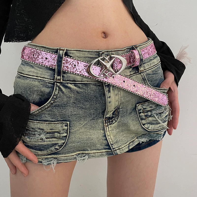 Ремень Universal Jeans, декоративная пряжка 2 карат, американский стиль, коллекция 2023, блёстки