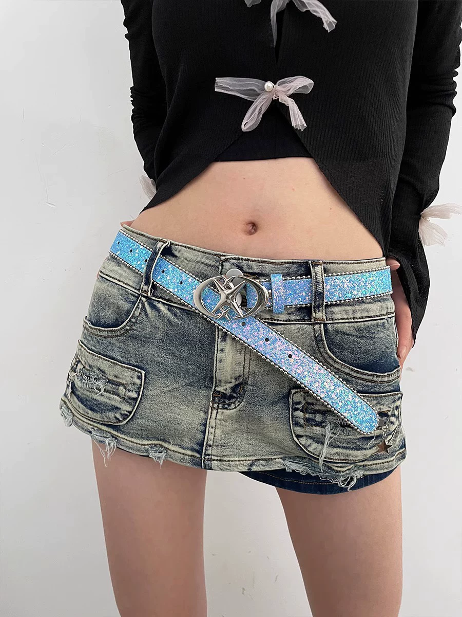 Ремень Universal Jeans, декоративная пряжка 2 карат, американский стиль, коллекция 2023, блёстки