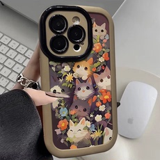 Телефон протектор объектива 适用于苹果15/16pro max手机壳可爱花丛小猫iphone14/13硅胶全包 Prseela
