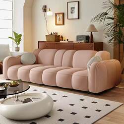 Cream-Style Small Apartment Fabric Sofa, Cloud-Like Velvet Color-Blocked Biscuit Sofa, Puff Living Room Sofa, Cat Claw Fabric Sofa
