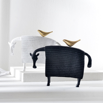 Living room wine cabinet decorations modern minimalist light luxury Nordic TV cabinet brass abstract horse sculpture crafts