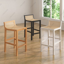 Modern Chinese style solid wood rattan surface bar chair home high stool rattan design homestay hotel cafe high chair