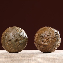 Natural red sandalwood green sandalwood Pixiu health ball toy ball wood carving handle ornament transfer toy massage ball