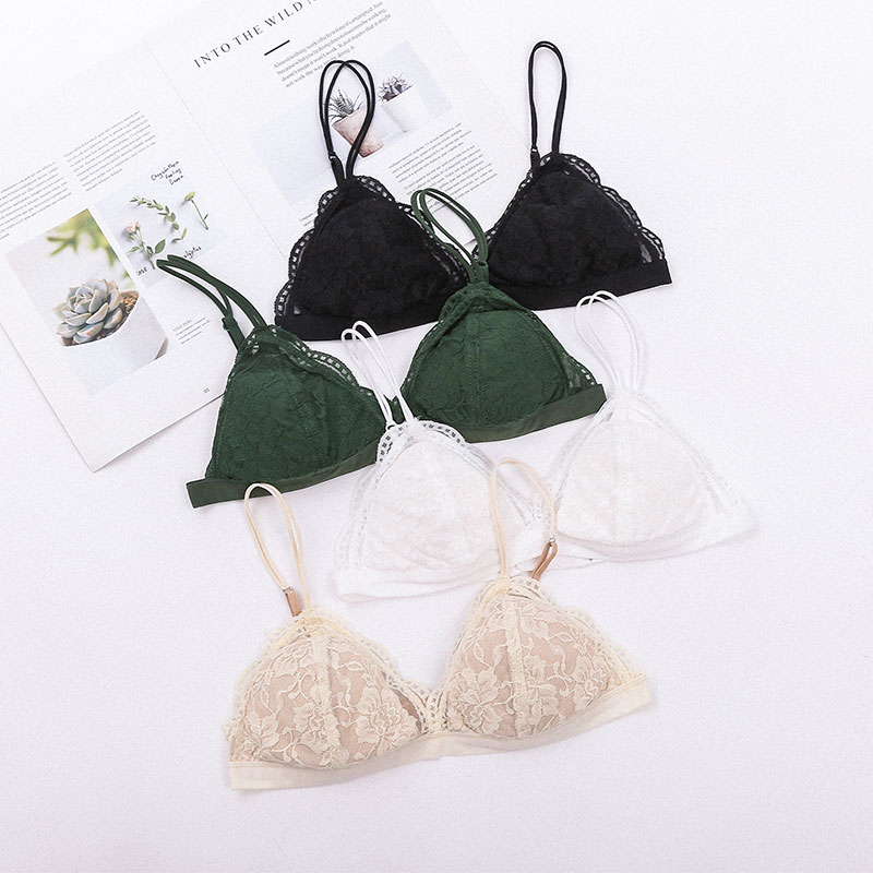 Honey II Home Upgraded Version Bralette Without Salient Point Detachable Thin Cotton Cushion Slim lace Triangle Cup bra