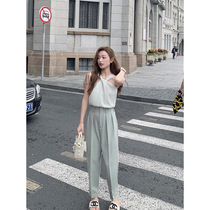 cchen Chen Chen_High waist suit pants female hanging feeling thin 2022 summer new straight thin carrot casual pants