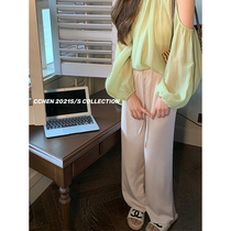 cchen Chen Chen_ wide-leg pants womens loose mopping trousers straight tube high waist satin casual summer thin section