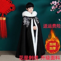 Childrens Chinese style cloak baby going out warm coat baby shawl boy Hanfu plus velvet cloak autumn and winter