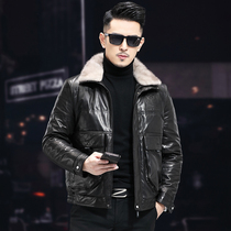 Real leather down jacket male short head layer mountain goat leather autumn winter loose large code water mink fur collar leather coat jacket jacket