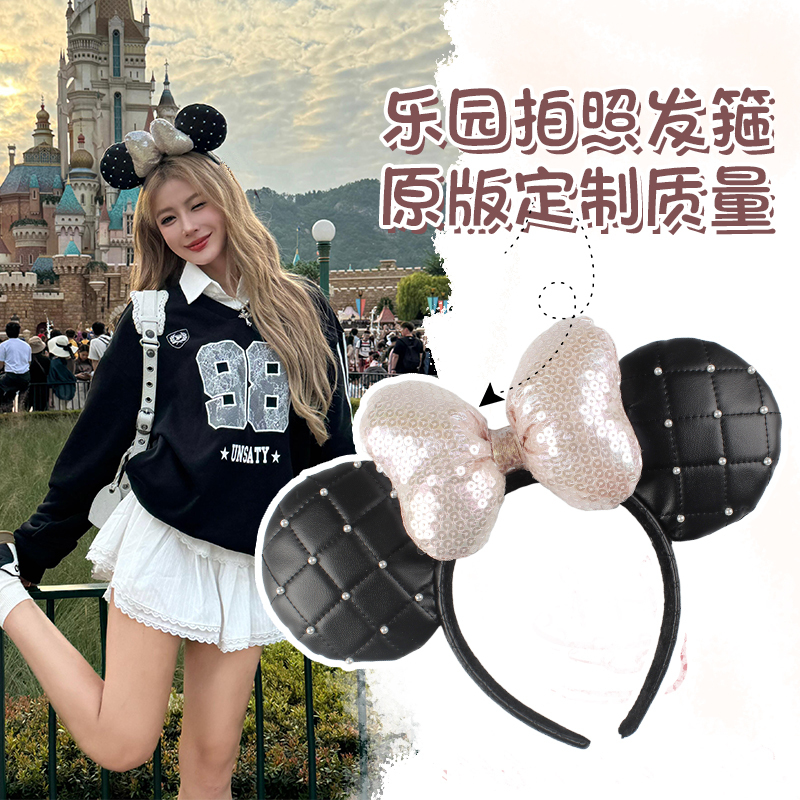 Minnie Headband for Taking Photos at Disney, Mickey Ears Headwear, Women's Sequin Bow Headband, Cute Props