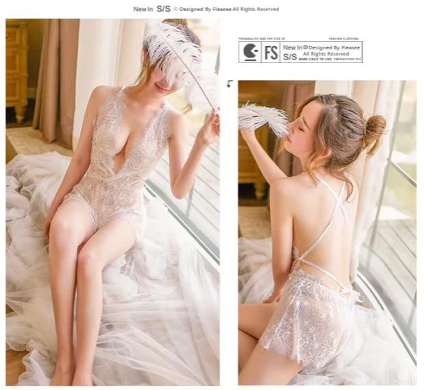 Niềm vui ngực nhỏ treo cổ chéo quai ngang thân áo lông mi ren lớn backless cực kỳ cám dỗ đồ ngủ gợi cảm đồ lót đẹp