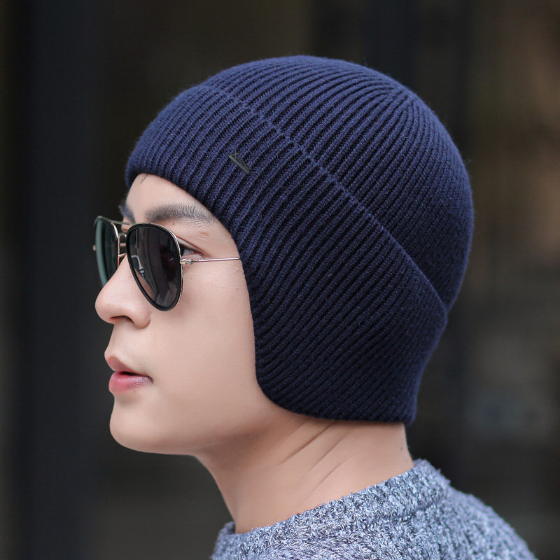 Hat man winter warm earmuffs winter thickened knit woolen cap outdoor cycling cap without plush muffs