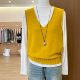 Shenzhen Nanyou high-end women's clothing 2025 autumn new yellow layered v-neck wool sweater vest vest top