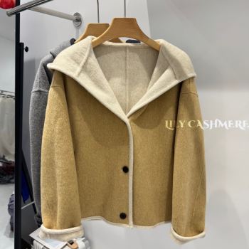 双面羊绒大衣2025年秋冬新款韩系女短款连帽小个子显瘦羊毛呢外套