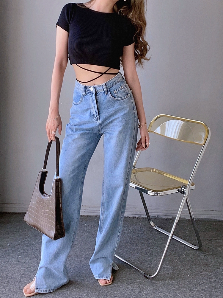 HALOCC phong cách Âu và Mỹ lỏng lẻo thả lỏng chân hơi rộng quần jeans cũ - Quần jean