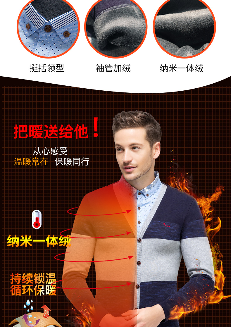 喜领 男士假两件加绒针织衫衬衣 图2