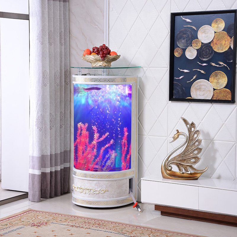 European-style semi-circular fish tank aquarium living room cylindrical ecological glass floor-to-ceiling household medium and large goldfish tank without changing water