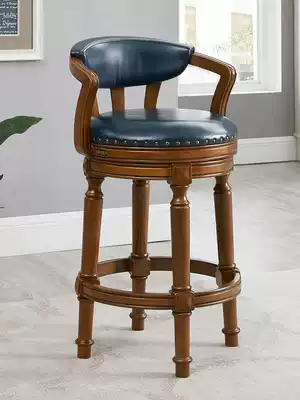 Wood Dika American solid wood bar chair rotating backrest bar chair light luxury high foot chair leather bar chair household