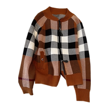 Retro - grained knitting sweater coat girl 2022 new high - sense fashion pack zipper coat