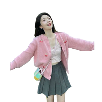 Korean version of pink chic cherry soft waxy sweater for women in autumn and winter new sweet and age-reducing versatile casual knitted top trendy