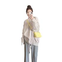 Soft design waxy twist round neck knitted sweater for women 2022 autumn and winter new style loose and versatile mid-length top trendy