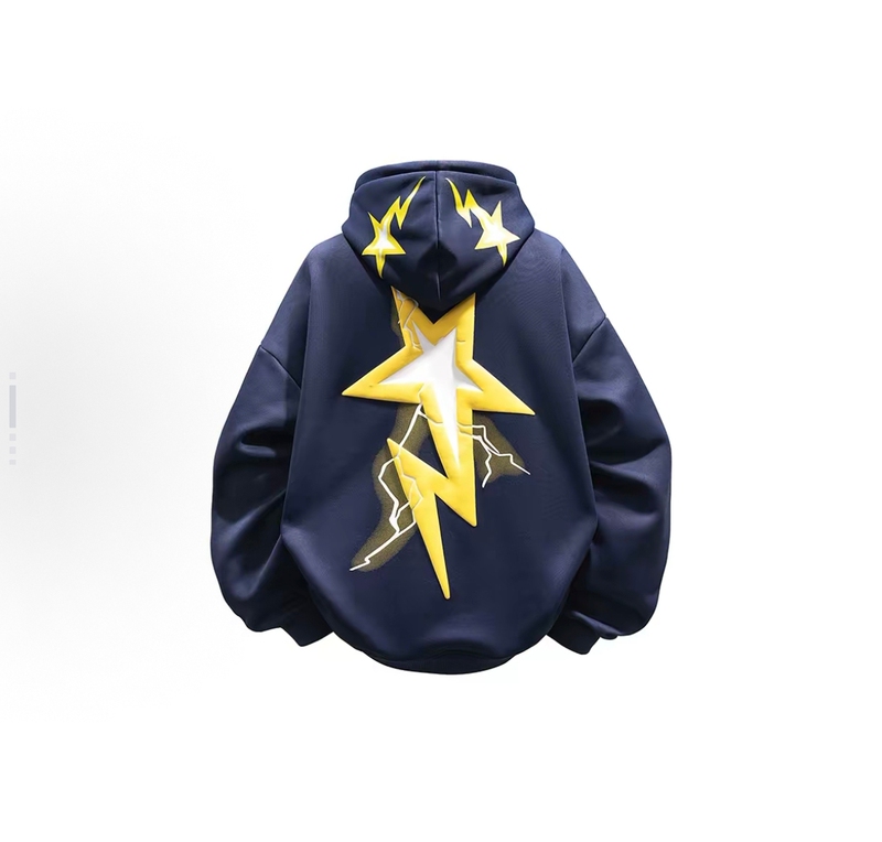 Pisypox Kangaroo Pocket Lightning Star Design Printed Logo Casual Hooded Sweatshirt, Unisex Pisypox Kangaroo Pocket Lightning Star Design Printed Logo Casual Hooded Sweatshirt, Unisex