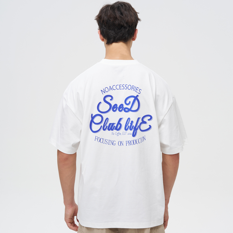 Seedclub White Label (American Letters) Solona Cooling Anti-Wrinkle 7A White Ink Printed Short-Sleeve T-Shirt for Men