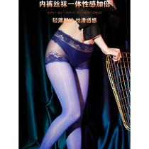 Nightclub Sexy transparent mesh gauze Underpants one-piece silk Sox oil bright silk sliding connecting socks open crotch high waist lifting hip Horse oil socks