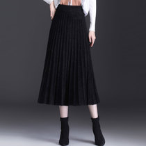 Korean version of bright silk knitted long skirt womens 2020 autumn and winter thin skirt high waist a-line mid-length temperament pleated skirt