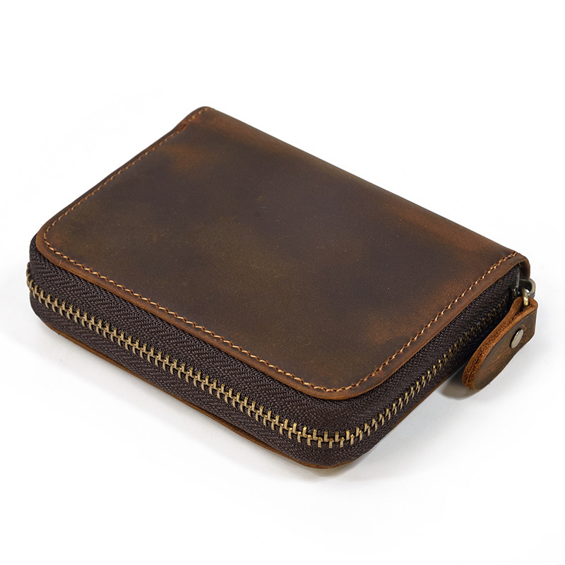 Crazy Horse Leather Vintage Men's Genuine Leather Wallet Crazy Horse Leather Zipper Short Wallet Multi-Card Slot Coin Purse Coin Bag Crazy Horse Leather Vintage Men's Genuine Leather Wallet Crazy Horse Leather Zipper Short Wallet Multi-Card Slot Coin Purse Coin Bag
