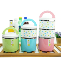 Huamei stainless steel insulated lunch box sealed creative multi-layer combination student grid insulation barrel cute lunch box 3 layers