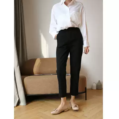 LNKK good quality small straight suit pants women's elastic dark button formal professional nine-point pants thin cigarette tube pants