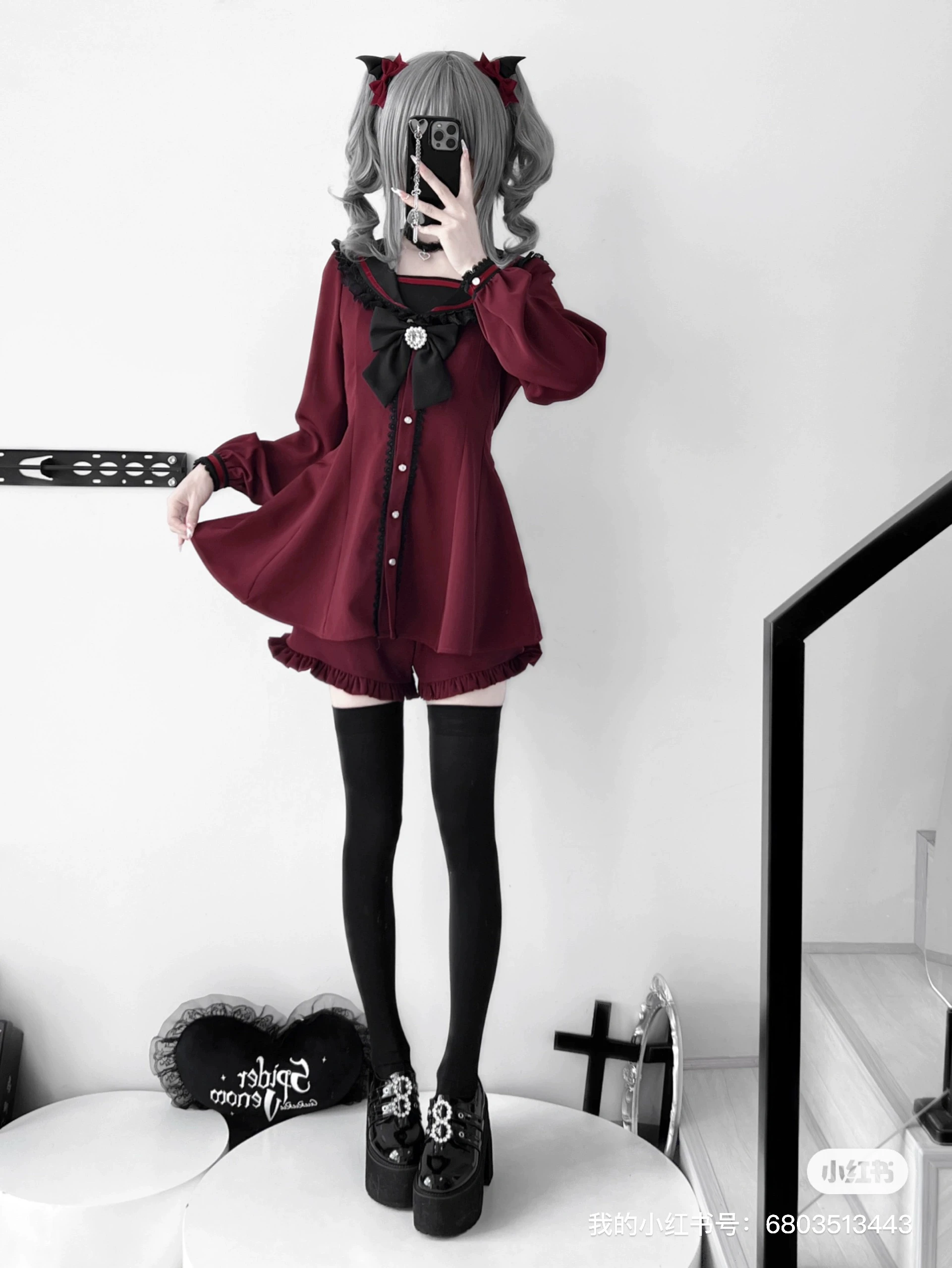 【Kanna】25 новых продуктов короткий рукав костюм черный и красный черный белый серый и фиолетовый японский горошек