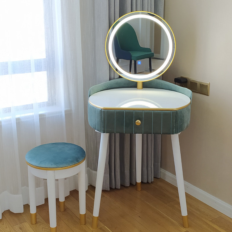 corner makeup vanity with lights
