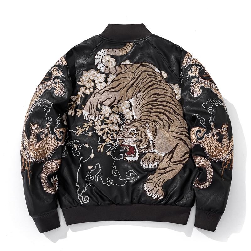 Autumn and Winter Quilted Yokosuka Heavy Industries Dragon and Tiger Embroidered Jacket, Thickened Leather Jacket, Cotton Coat, Men's Baseball Jacket Autumn and Winter Quilted Yokosuka Heavy Industries Dragon and Tiger Embroidered Jacket, Thickened Leather Jacket, Cotton Coat, Men's Baseball Jacket