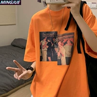 Tide, оранжевая брендовая трендовая футболка, ретро дизайнерская парная одежда для влюбленных, оверсайз, в американском стиле, короткий рукав, тренд сезона