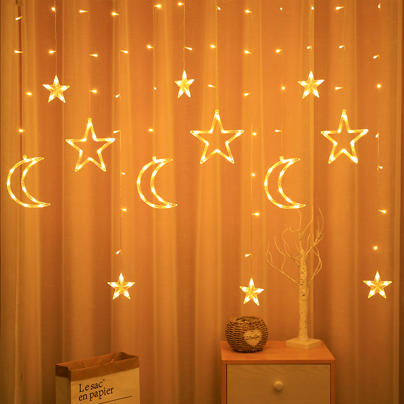 led stars moon curtain lights lights flashing lights string full of stars courtyard corridor indoor and outdoor net red decorative lights