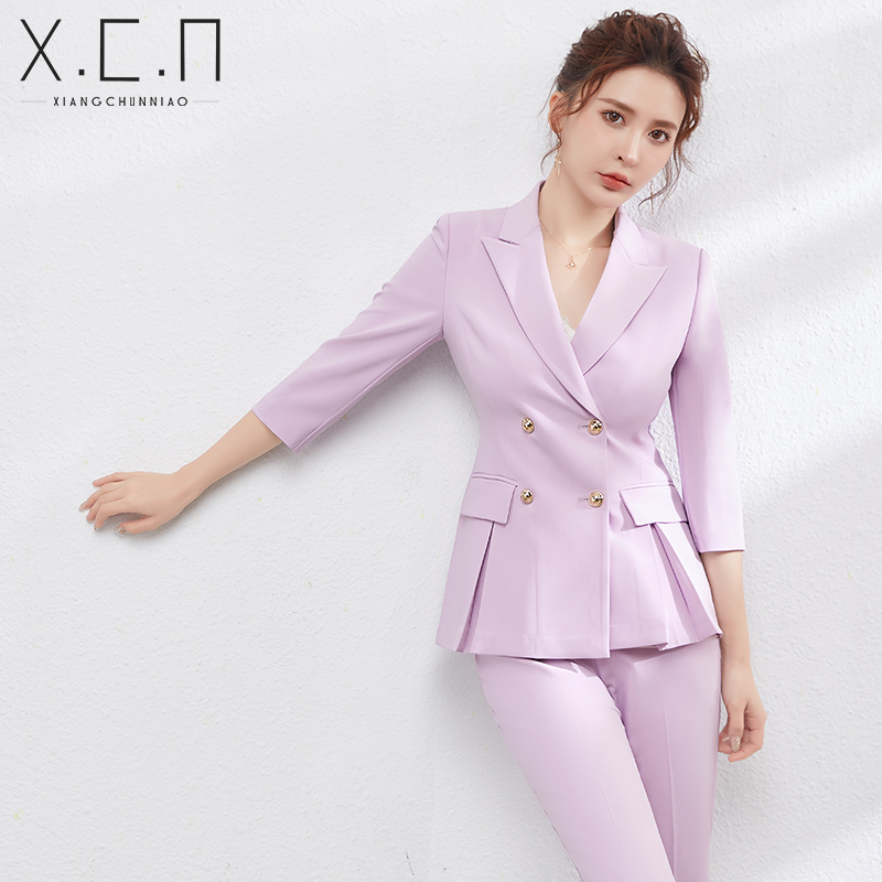 Xiang Chun Bird Professional Suit Suit Advanced Design Sensation Small Crowdsuit Positive Dress Pink Business Commuter Working Dress Woman