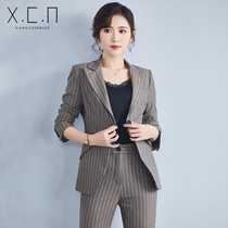 Professional suit Female Korean version striped fashion white-collar work clothes Formal female president temperament suit suit
