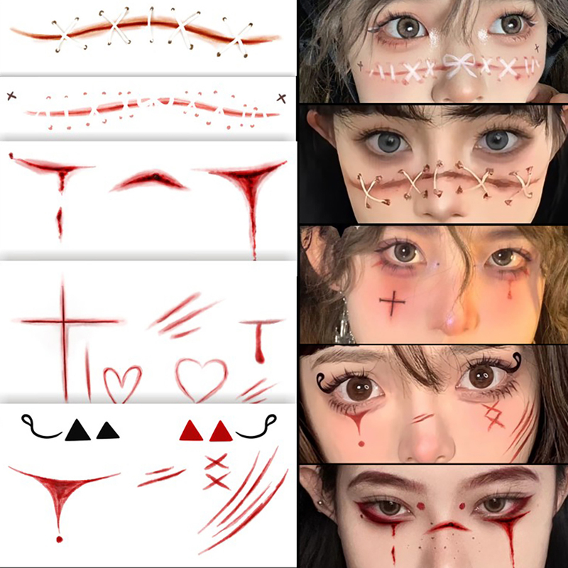 Halloween Stitch Scar Tattoo Stickers, Realistic Scar Stickers, Fake Wound Stickers, Halloween Party Makeup Bar Halloween Stitch Scar Tattoo Stickers, Realistic Scar Stickers, Fake Wound Stickers, Halloween Party Makeup Bar
