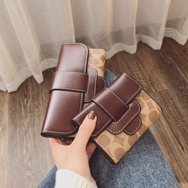 ins wallet female long version 2021 new tide hit color texture multi-position folding student buckle hands with zero money clip