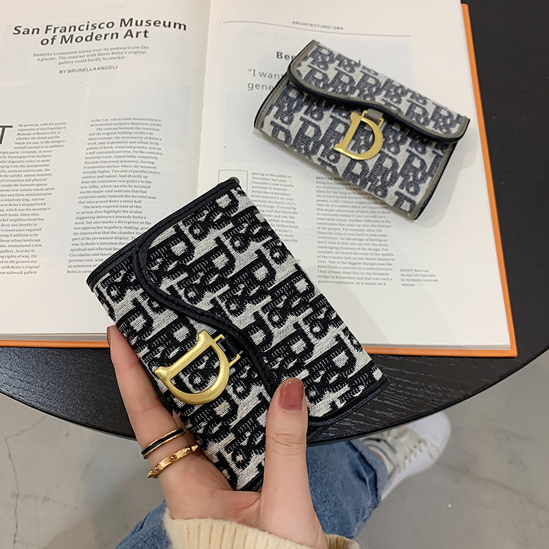 New Korean version printed canvas short card bag zero wallet woman type small folding buckle multi-position organ cutting sleeve
